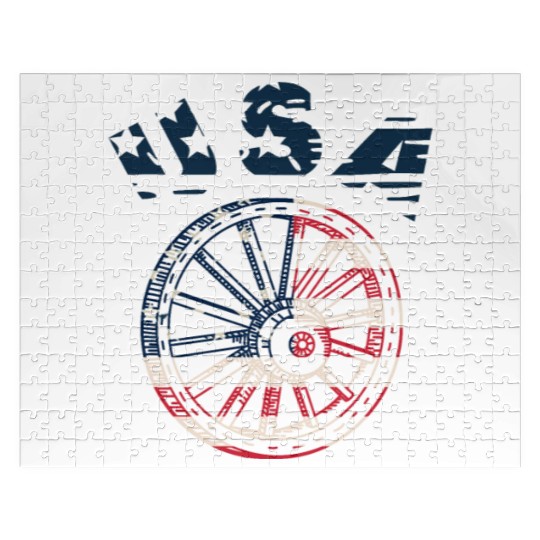 USA Flag Wild West Cart Wheel American Patriotic Jigsaw Puzzles