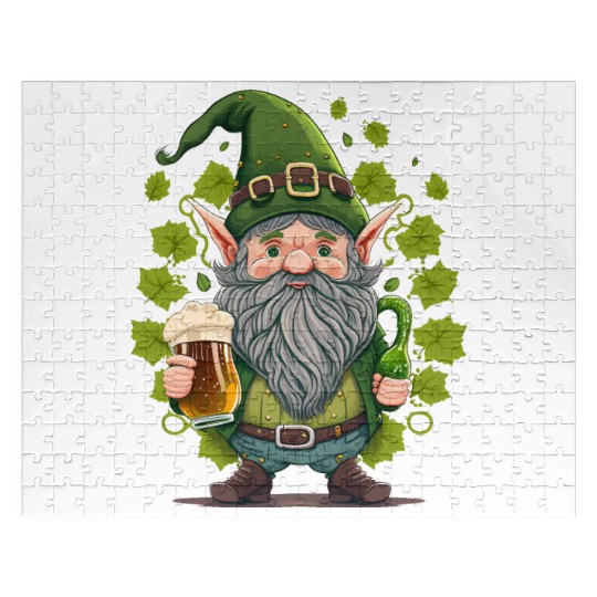 Cute Gnome Drinks Beer Happy St Patricks Day Jigsaw Puzzles