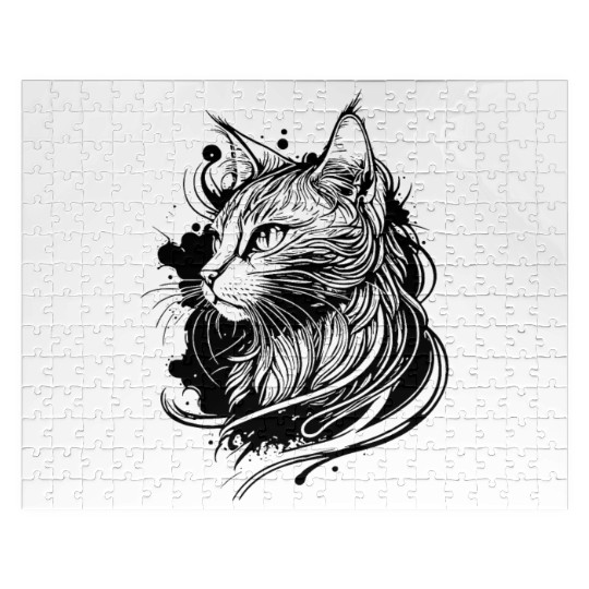 Cute Space Cat In Tattoo Style Jigsaw Puzzles