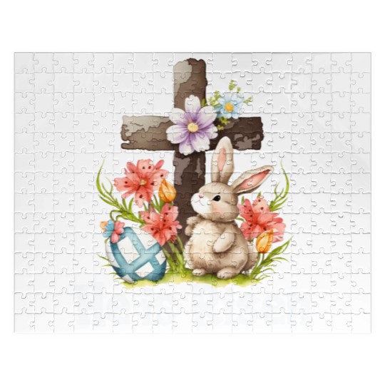 He Is Risen Cute Bunny Christianity Cross Jigsaw Puzzles