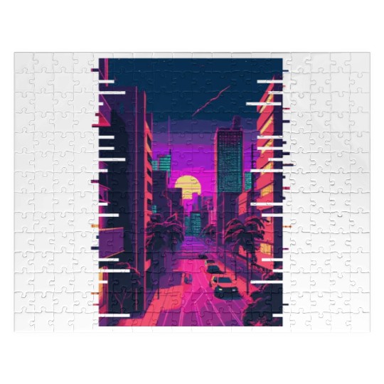 Japanese City Indie Aesthetic Glitch Art 80s 90s V Jigsaw Puzzles