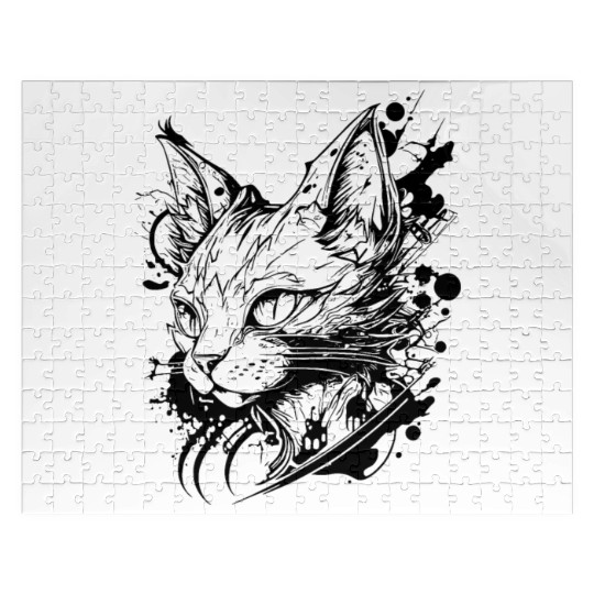 Space Cat In Vintage Tattoo Style Jigsaw Puzzles
