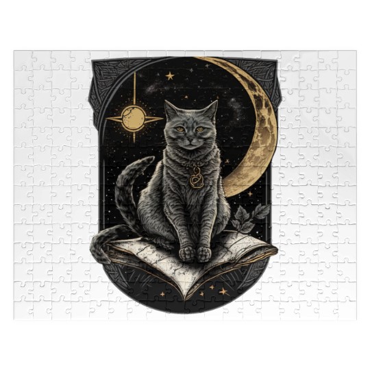 The Moon Tarot Card Celestial Cat Occult Ritual Jigsaw Puzzles