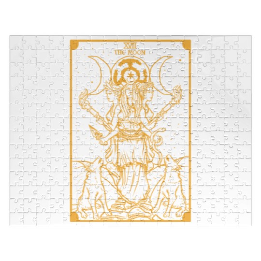 The Goddess Hecate in The Moon Tarot Card (Gold) Jigsaw Puzzles