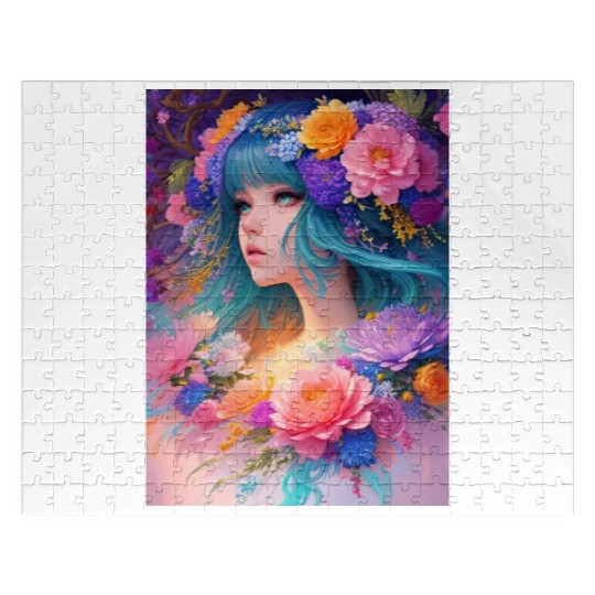 Spring Girl with a bouqet of flowers garland #6 Jigsaw Puzzles