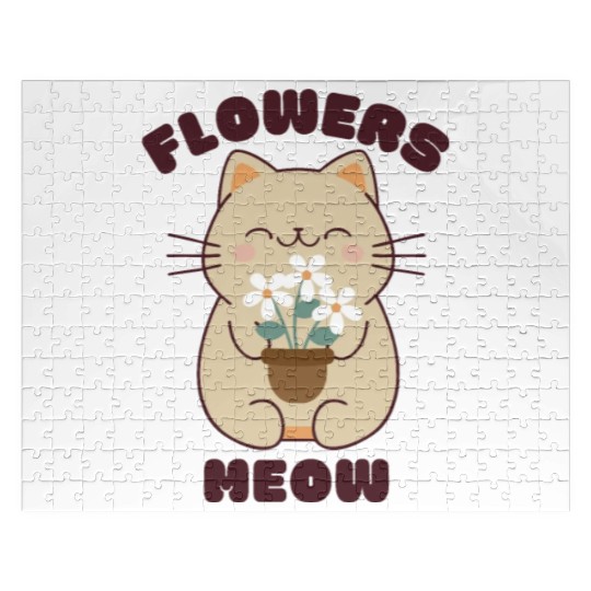 Kawaii cat and flowers, meow! Jigsaw Puzzles