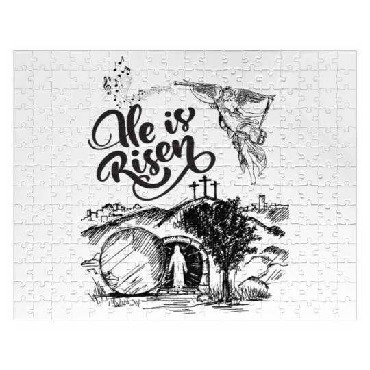 He Is Risen- Black Drawing Angel HD Jigsaw Puzzles