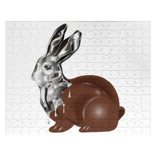 Chocolate Easter bunny in a high-gloss chrome look Jigsaw Puzzles