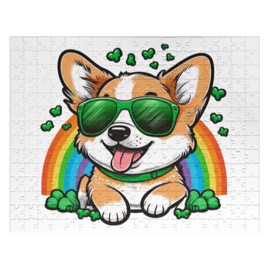 Cute Puppy st patricks day Rainbow Jigsaw Puzzles