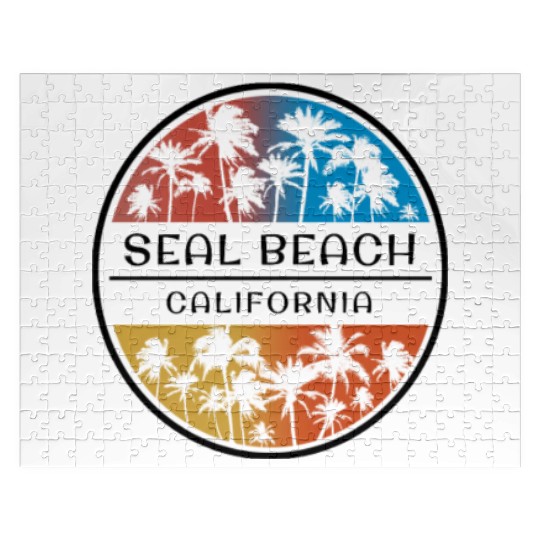 Seal Beach California Palm Tree Stylish Vacation Jigsaw Puzzles