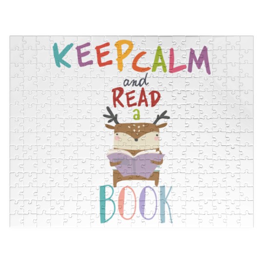 Keep calm and read a book a deer reading a book Jigsaw Puzzles