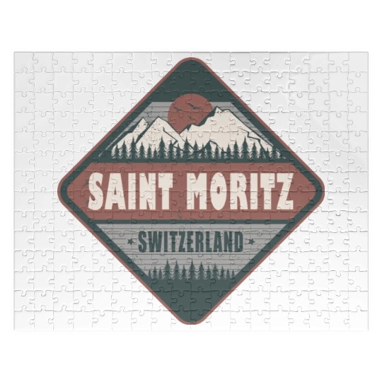 Saint Moritz Switzerland Vintage Hiking Design Jigsaw Puzzles