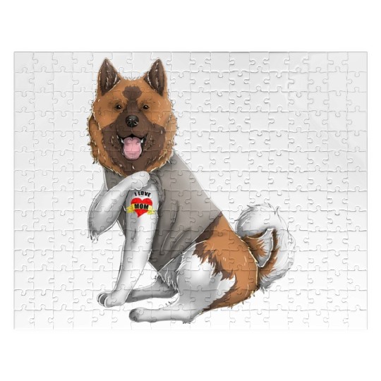 American Akita I Love Mom Tattoo Dog Mothers Day Jigsaw Puzzles