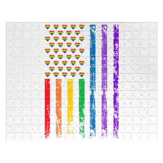 American Flag Rainbow Heart Decor LGBT Pride Month Jigsaw Puzzles