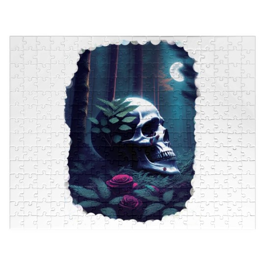 Skull and rose moonlight gothic themed art Jigsaw Puzzles