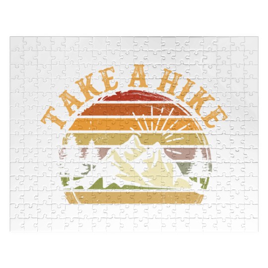 Take A Hike Retro Hiker Outdoors Camping Nature Jigsaw Puzzles