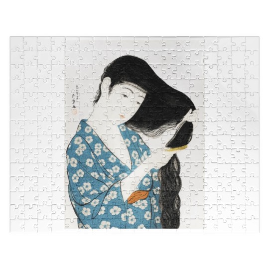 Japanese Woman Kimono Hair Ukiyoe art Jigsaw Puzzles