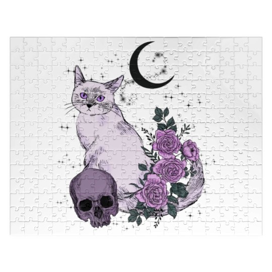 Gothic Cat and Roses Jigsaw Puzzles