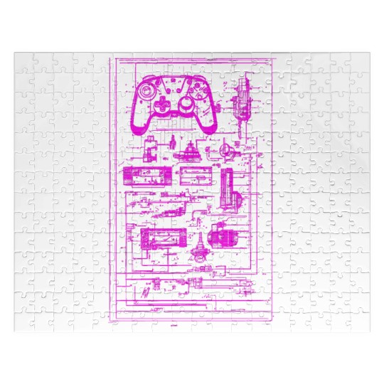 Neon Pink Video Game Controller Blueprint Jigsaw Puzzles