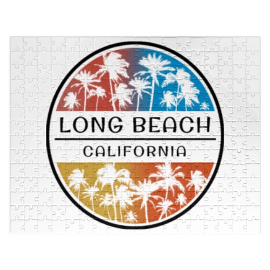 Long Beach California Palm Tree Stylish Vacation Jigsaw Puzzles