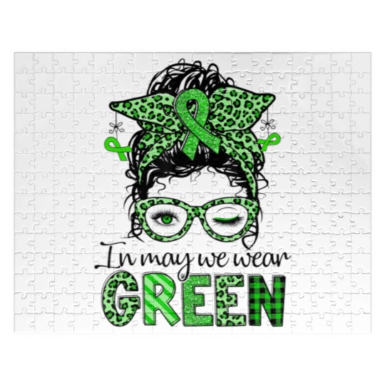 In May We Wear Green Ribbon Messy Bun Leopard Men Jigsaw Puzzles