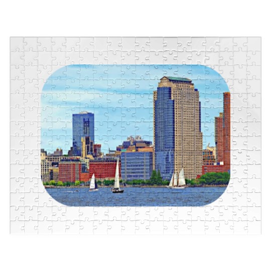 Manhattan NY - Boats By Manhattan Skyline Jigsaw Puzzles