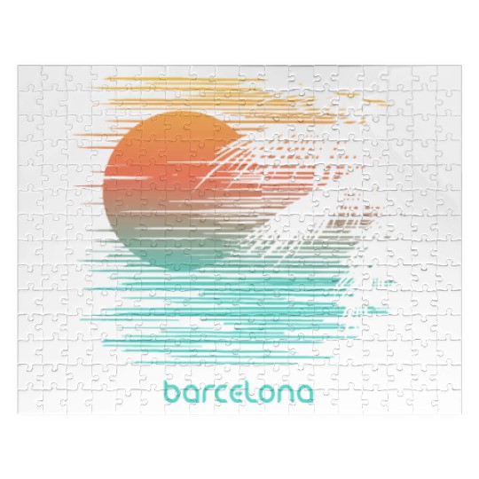Artistic Barcelona Spain Palm Tree Vacation Jigsaw Puzzles