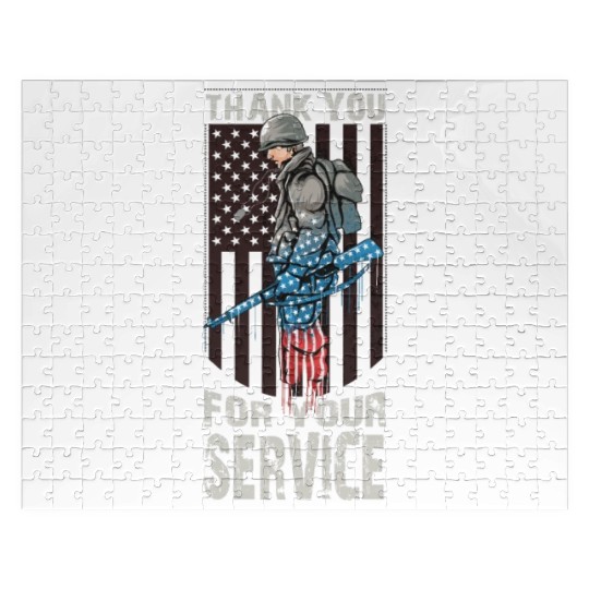 Thank You For Your Service Veteran US Flag Veteran Jigsaw Puzzles