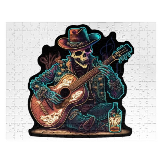 cowboy skeleton play guitar Jigsaw Puzzles