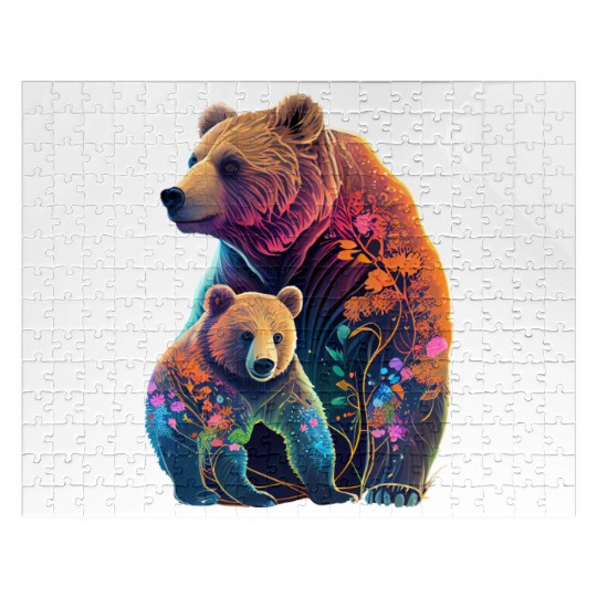 Mother Bear and Cub Sublimation Graphic Wild Life Jigsaw Puzzles