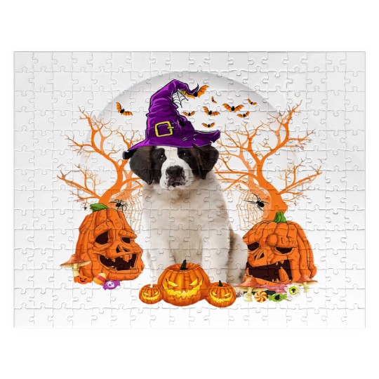 Dog Halloween Saint Bernard Dog Jack O Lantern Jigsaw Puzzles