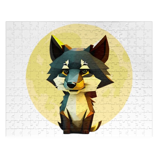 Wolf howling at the moon graphic Jigsaw Puzzles