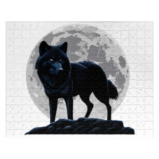 Wolf howling at the moon graphic Jigsaw Puzzles