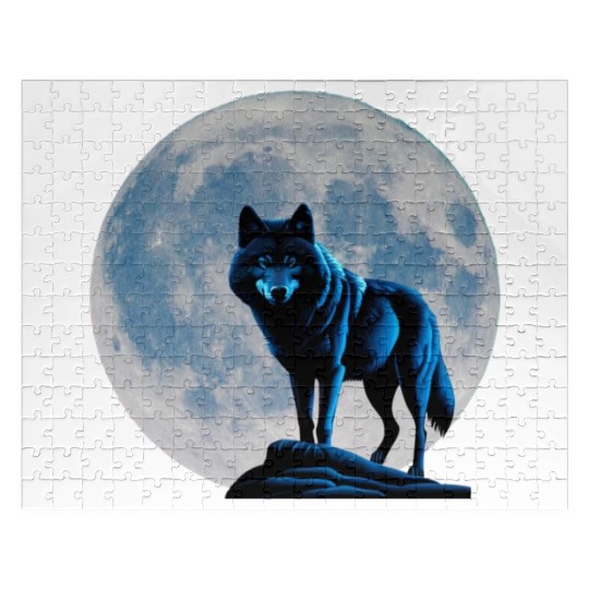 Wolf howling at the moon graphic Jigsaw Puzzles