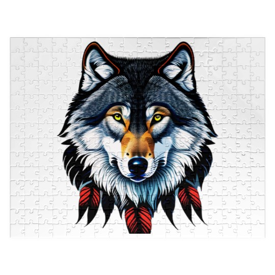 Wolf howling at the moon graphic Jigsaw Puzzles
