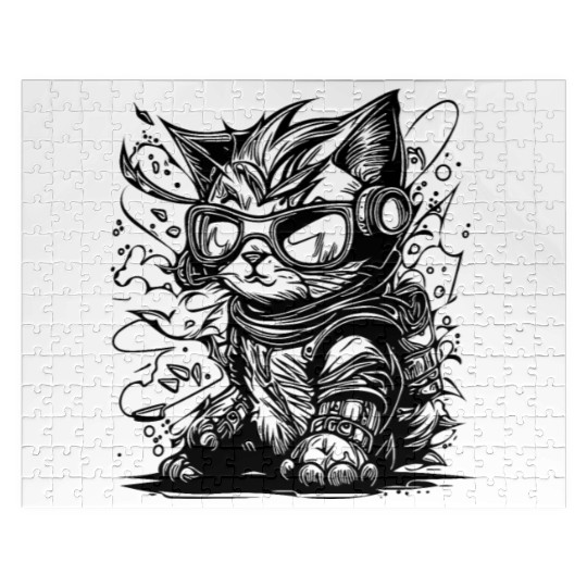 Little Cool Space Cat Splash Tattoo Style Jigsaw Puzzles