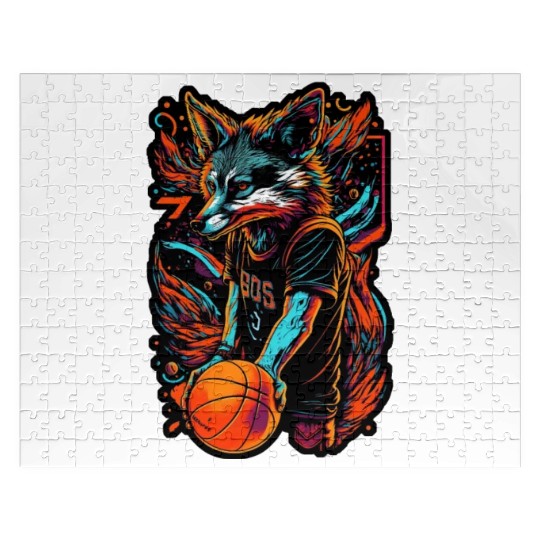 Basketball fox player neon fox sport ball sport Jigsaw Puzzles