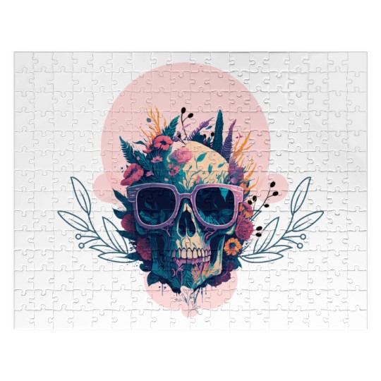 Dead Skull with Gothic floral rose flower gift Jigsaw Puzzles