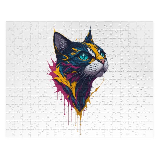 Blue-Eyed Graffiti Cat Head Painting Jigsaw Puzzles
