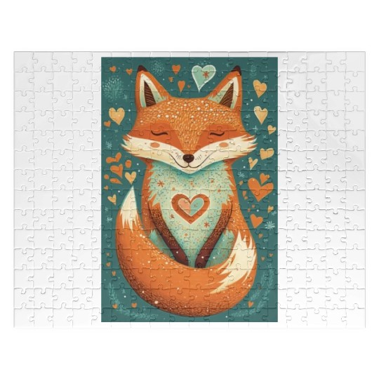fox forest animals love heart nature animal kid Jigsaw Puzzles
