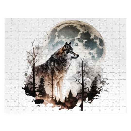Wolf Moonlight Forest Wild Werewolf Watercolor 5 Jigsaw Puzzles