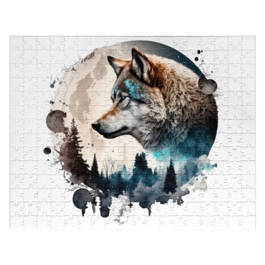 Wolf Moonlight Forest Wild Werewolf Watercolor Jigsaw Puzzles