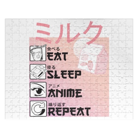 Eat Sleep Anime Repeat Straweberry Milk Japanese Jigsaw Puzzles