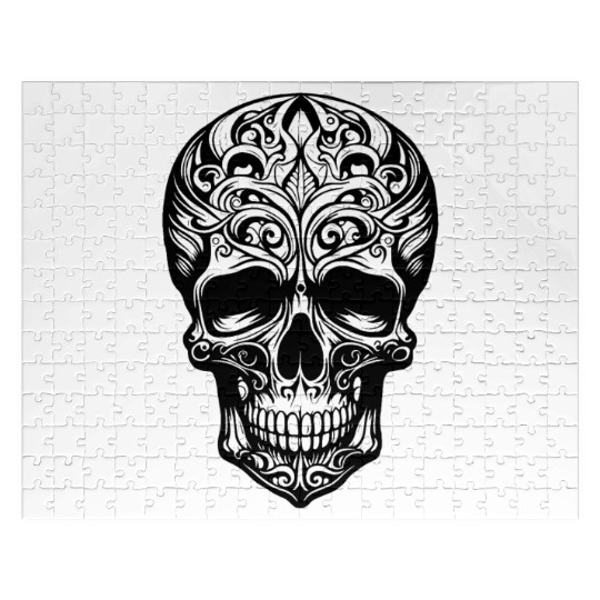 Skull Dia de los Muertos Halloween Tattoo Rose Jigsaw Puzzles