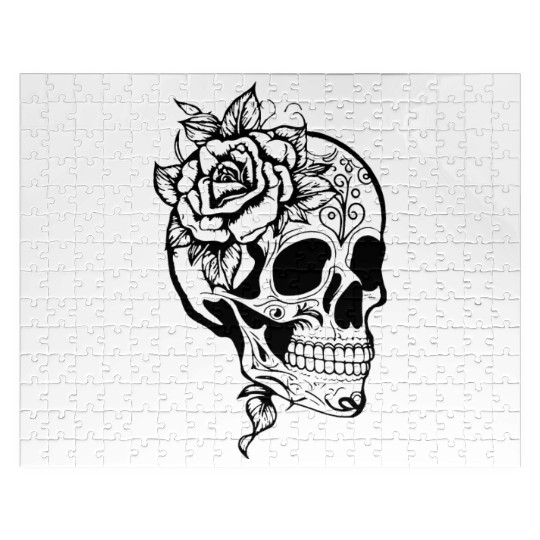 Skull Dia de los Muertos Halloween Tattoo Rose Jigsaw Puzzles