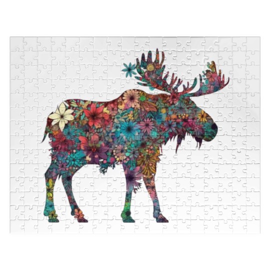 Floral Moose Elk Deer Wild Animal Watercolor 3 Jigsaw Puzzles