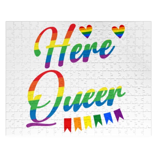 Here And Queer LGBTQ Community Rainbow Pride Month Jigsaw Puzzles