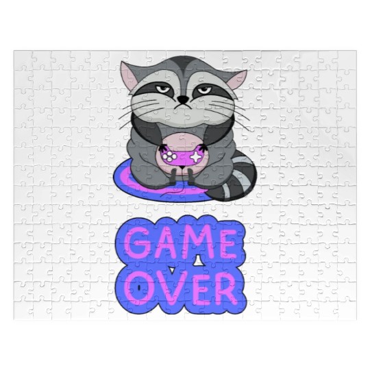 Game Over fat wicked raccoon playing on a console Jigsaw Puzzles