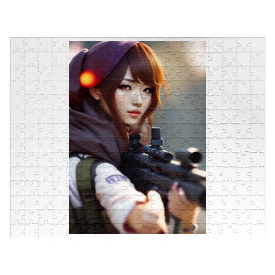 A beautiful girl with a gun Jigsaw Puzzles