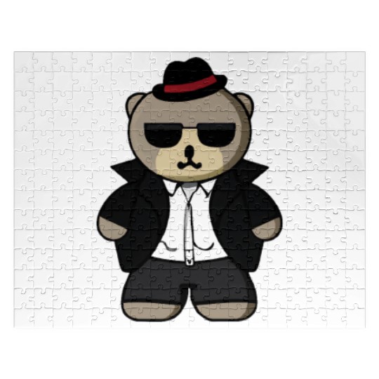 Kawaii Gangster Bear with Black Sunglasses Jigsaw Puzzles